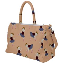 Cute  Pattern With  Dancing Ballerinas On Pink Background Duffel Travel Bag by EvgeniiaBychkova