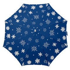 Christmas Seamless Pattern With White Snowflakes On The Blue Background Straight Umbrellas by EvgeniiaBychkova