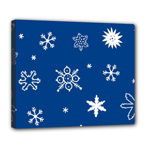 Christmas Seamless Pattern With White Snowflakes On The Blue Background Deluxe Canvas 24  X 20  (stretched) by EvgeniiaBychkova