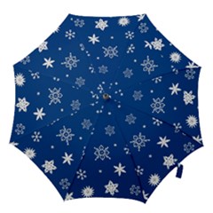 Christmas Seamless Pattern With White Snowflakes On The Blue Background Hook Handle Umbrellas (large) by EvgeniiaBychkova