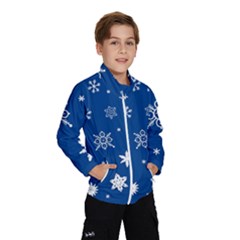 Christmas Seamless Pattern With White Snowflakes On The Blue Background Kids  Windbreaker by EvgeniiaBychkova