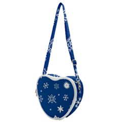 Christmas Seamless Pattern With White Snowflakes On The Blue Background Heart Shoulder Bag by EvgeniiaBychkova