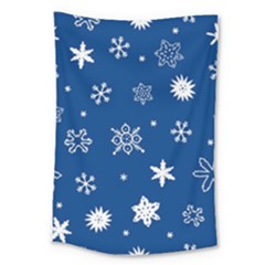 Christmas Seamless Pattern With White Snowflakes On The Blue Background Large Tapestry by EvgeniiaBychkova