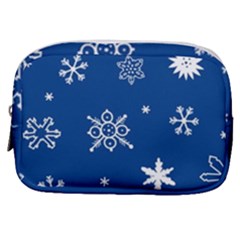 Christmas Seamless Pattern With White Snowflakes On The Blue Background Make Up Pouch (Small)