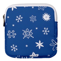 Christmas Seamless Pattern With White Snowflakes On The Blue Background Mini Square Pouch by EvgeniiaBychkova