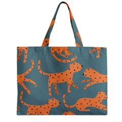 Vector Seamless Pattern With Cute Orange And  Cheetahs On The Blue Background  Tropical Animals Zipper Mini Tote Bag by EvgeniiaBychkova