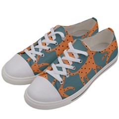 Vector Seamless Pattern With Cute Orange And  Cheetahs On The Blue Background  Tropical Animals Women s Low Top Canvas Sneakers by EvgeniiaBychkova