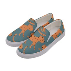 Vector Seamless Pattern With Cute Orange And  Cheetahs On The Blue Background  Tropical Animals Women s Canvas Slip Ons by EvgeniiaBychkova