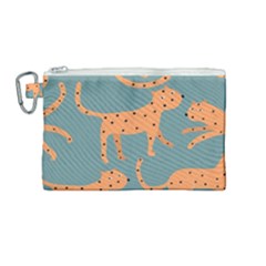 Vector Seamless Pattern With Cute Orange And  Cheetahs On The Blue Background  Tropical Animals Canvas Cosmetic Bag (medium) by EvgeniiaBychkova