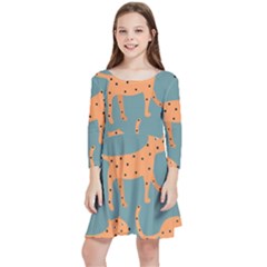 Vector Seamless Pattern With Cute Orange And  Cheetahs On The Blue Background  Tropical Animals Kids  Quarter Sleeve Skater Dress by EvgeniiaBychkova