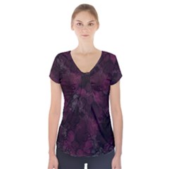 Purple Alcohol Ink Short Sleeve Front Detail Top