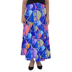 Sea Fish Illustrations Flared Maxi Skirt
