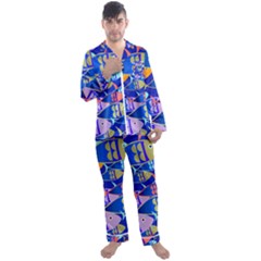 Sea Fish Illustrations Men s Long Sleeve Satin Pajamas Set