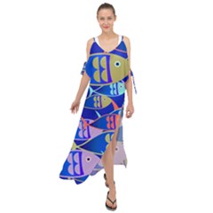 Sea Fish Illustrations Maxi Chiffon Cover Up Dress