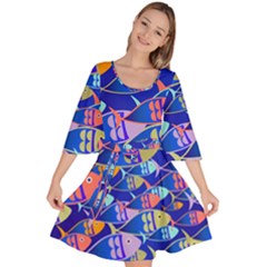 Sea Fish Illustrations Velour Kimono Dress