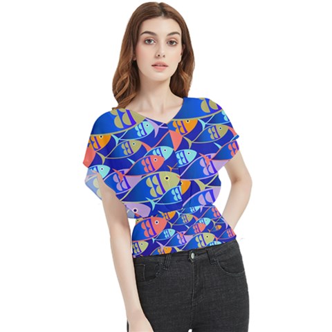 Sea Fish Illustrations Butterfly Chiffon Blouse by Mariart