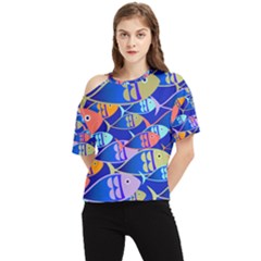 Sea Fish Illustrations One Shoulder Cut Out Tee