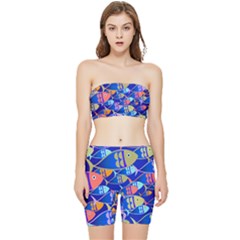Sea Fish Illustrations Stretch Shorts And Tube Top Set