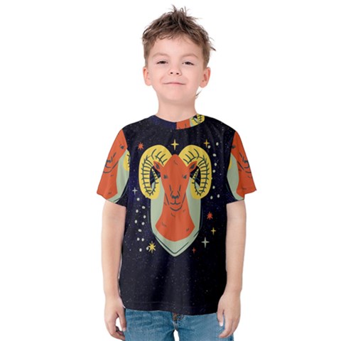 Zodiak Aries Horoscope Sign Star Kids  Cotton Tee by Alisyart