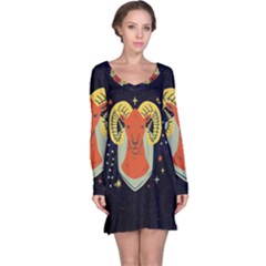 Zodiak Aries Horoscope Sign Star Long Sleeve Nightdress