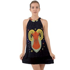 Zodiak Aries Horoscope Sign Star Halter Tie Back Chiffon Dress by Alisyart