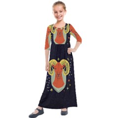 Zodiak Aries Horoscope Sign Star Kids  Quarter Sleeve Maxi Dress
