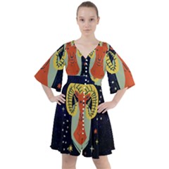 Zodiak Aries Horoscope Sign Star Boho Button Up Dress