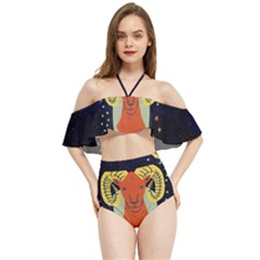 Zodiak Aries Horoscope Sign Star Halter Flowy Bikini Set 