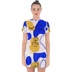 Evening Mood Face Drawing Drop Hem Mini Chiffon Dress by ArtsyWishy