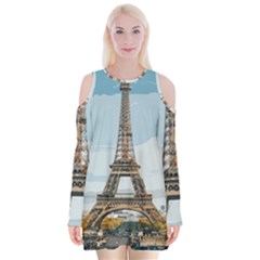 The Eiffel Tower  Velvet Long Sleeve Shoulder Cutout Dress by ArtsyWishy