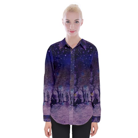 Winter Nights In The Forest Womens Long Sleeve Shirt by ArtsyWishy