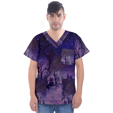 Winter Nights In The Forest Men s V-neck Scrub Top by ArtsyWishy