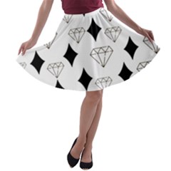 Black & Gold Diamond Design A-line Skater Skirt by ArtsyWishy