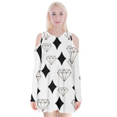 Black & Gold Diamond Design Velvet Long Sleeve Shoulder Cutout Dress by ArtsyWishy
