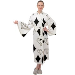 Black & Gold Diamond Design Maxi Velour Kimono