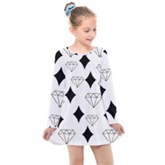 Black & Gold Diamond Design Kids  Long Sleeve Dress by ArtsyWishy