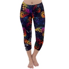 Butterfly Floral Pattern Capri Winter Leggings  by ArtsyWishy