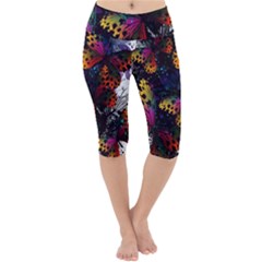 Butterfly Floral Pattern Lightweight Velour Cropped Yoga Leggings by ArtsyWishy