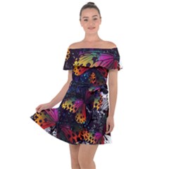 Butterfly Floral Pattern Off Shoulder Velour Dress by ArtsyWishy