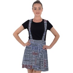 Dark Denim With Letters Velvet Suspender Skater Skirt by ArtsyWishy