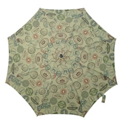 Beige Denim With Logos Hook Handle Umbrellas (large) by ArtsyWishy