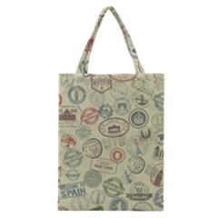 Beige Denim With Logos Classic Tote Bag by ArtsyWishy