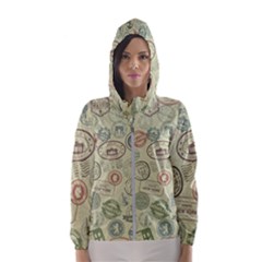 Beige Denim With Logos Women s Hooded Windbreaker by ArtsyWishy