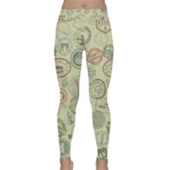 Beige Denim With Logos Classic Yoga Leggings by ArtsyWishy