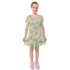 Beige Denim With Logos Kids  Short Sleeve Velvet Dress by ArtsyWishy