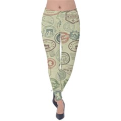 Beige Denim With Logos Velvet Leggings by ArtsyWishy