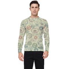 Beige Denim With Logos Men s Long Sleeve Rash Guard by ArtsyWishy