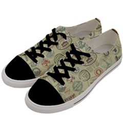 Beige Denim With Logos Men s Low Top Canvas Sneakers by ArtsyWishy