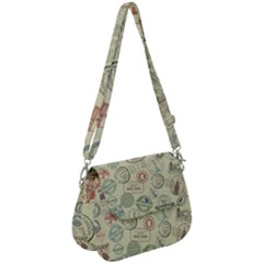 Beige Denim With Logos Saddle Handbag by ArtsyWishy