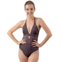 Leather Snakeskin Design Halter Cut-Out One Piece Swimsuit View1